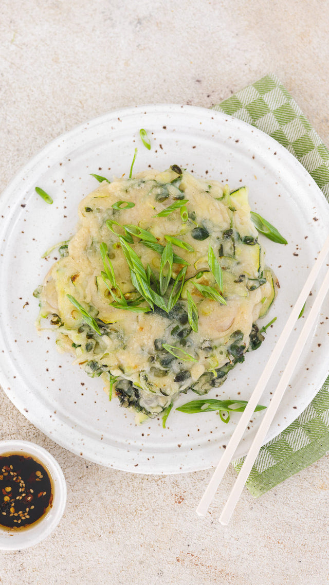 Pea Shoot Scallion Pancakes with Dipping Sauce