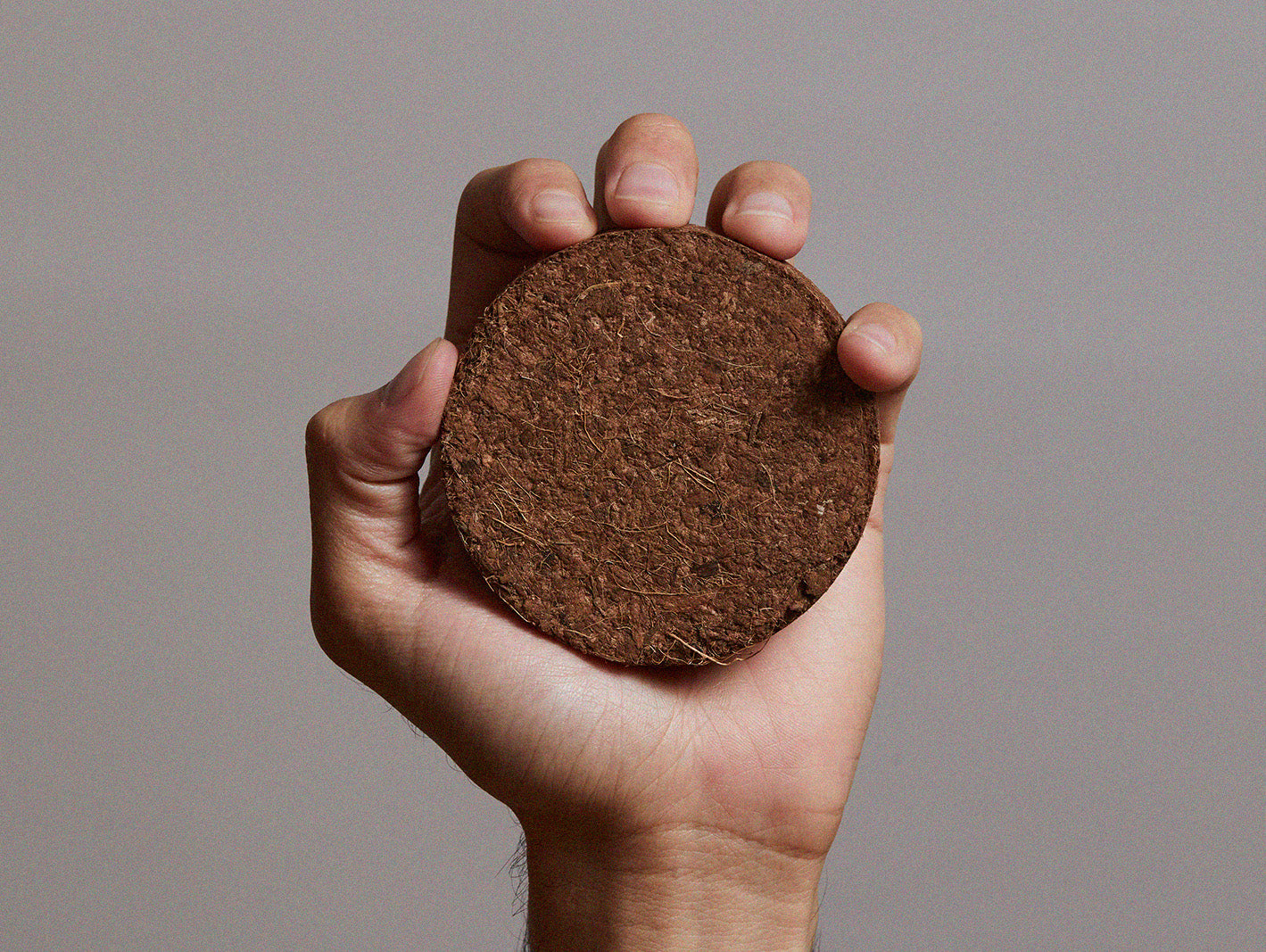 A coir puck in hand - soil substitution