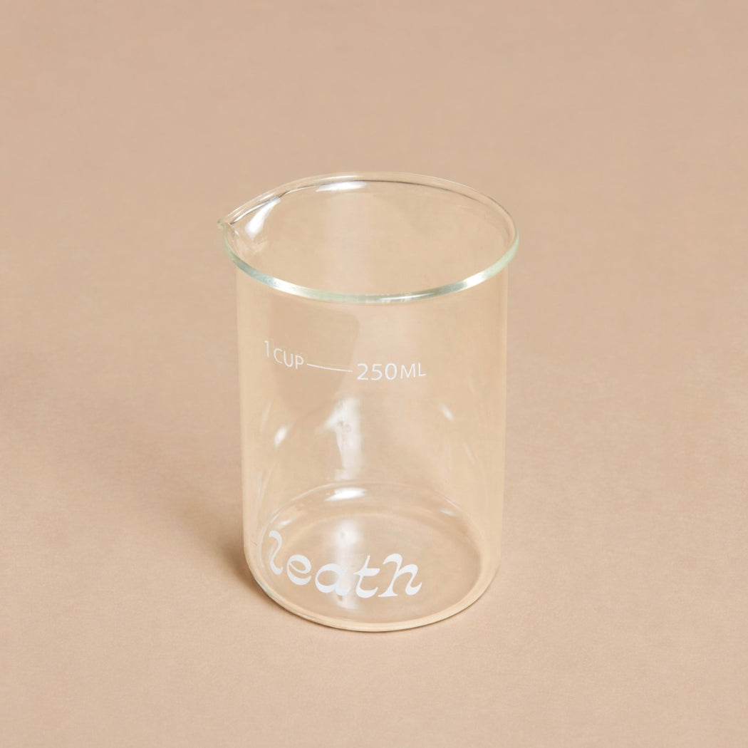 leath branded glass measuring cup