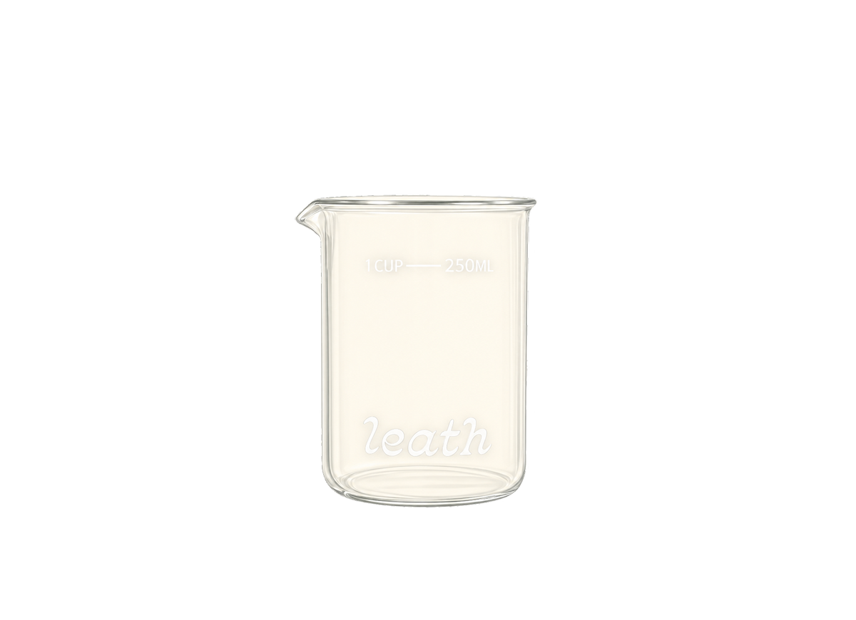 leath branded glass measuring cup
