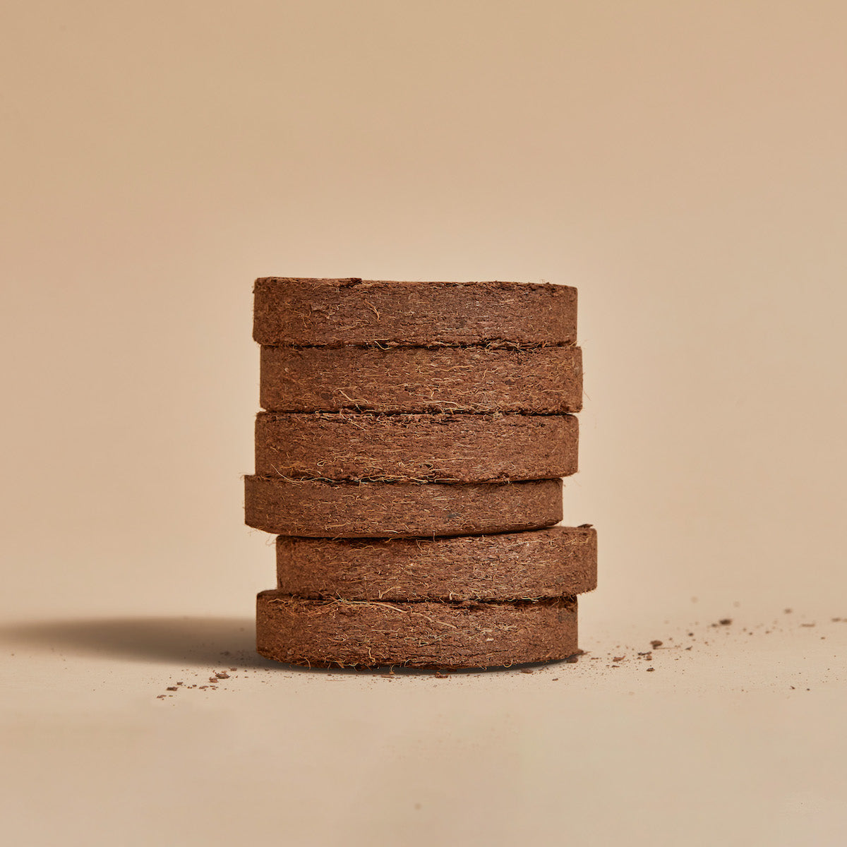 Stacked coir pucks
