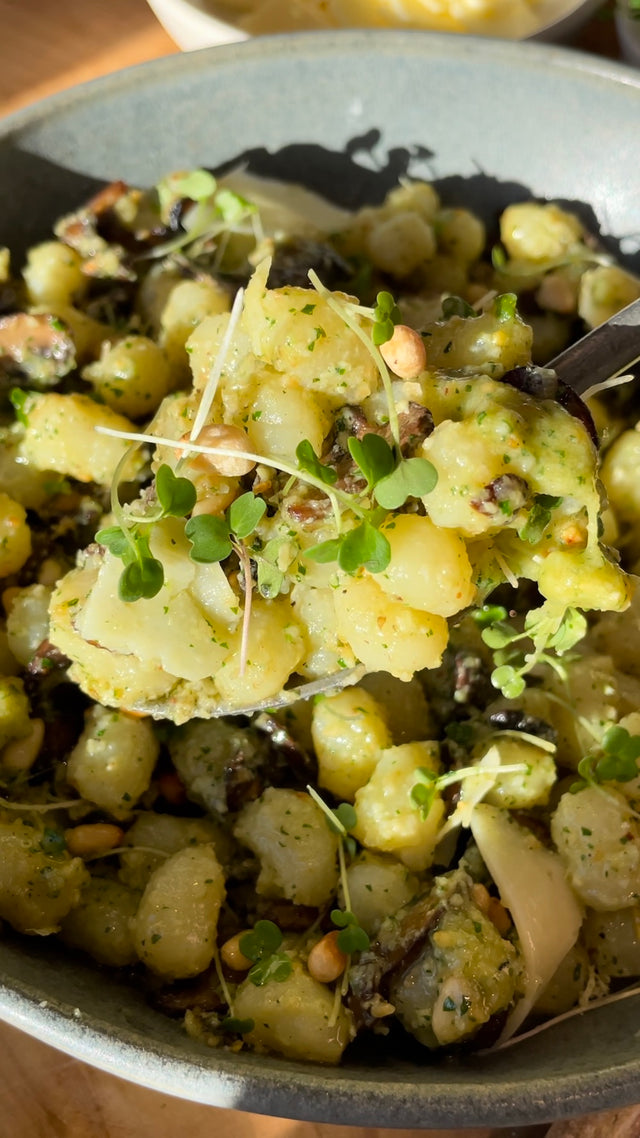 Arugula Microgreen Pesto Mini Gnocchi Recipe