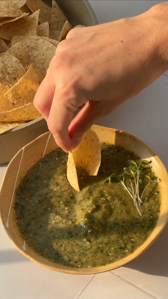 Salsa verde with medley microgreens