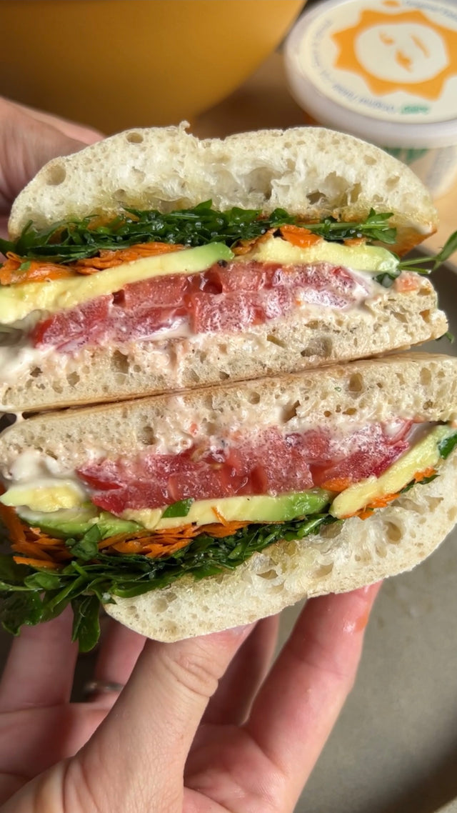 Leath x Sunny Foods Veggie Pea Shoot Tahini Sandwich