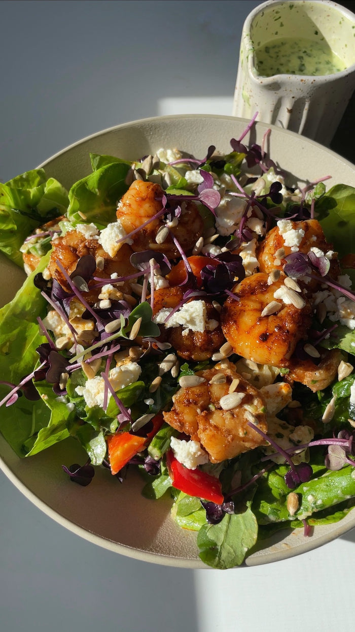 Seared Shrimp Salad & Green Goddess Dressing