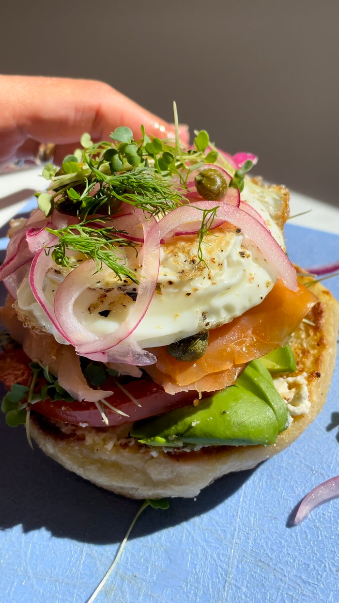 Smoked Salmon, Egg, Microgreen Breakfast Sandwich from Leath