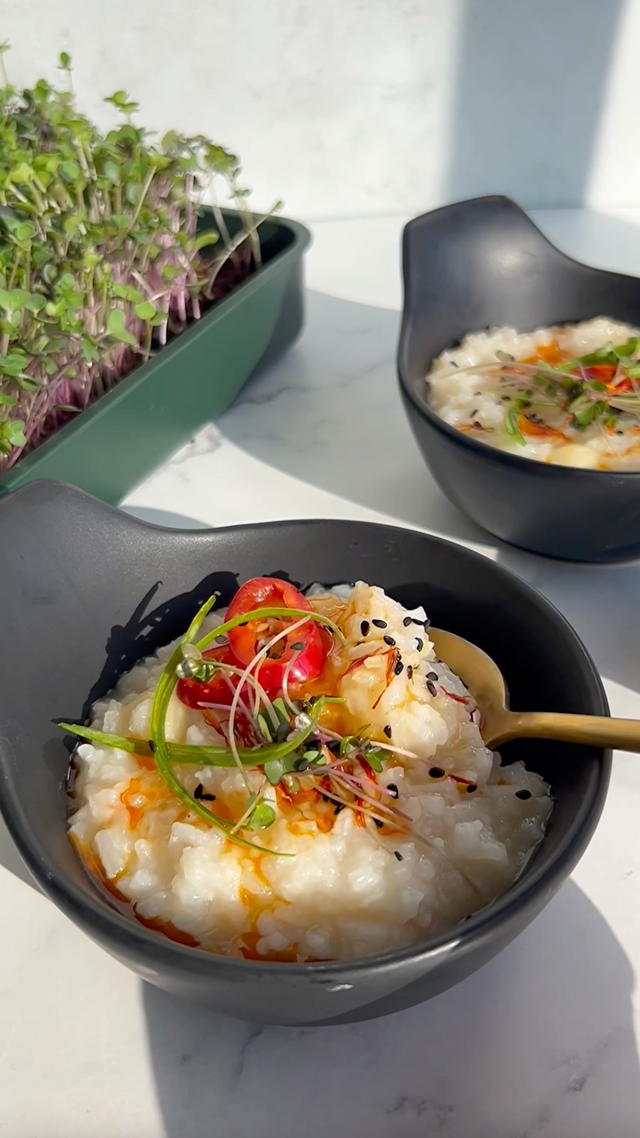 Congee with Pickled Medley Microgreens